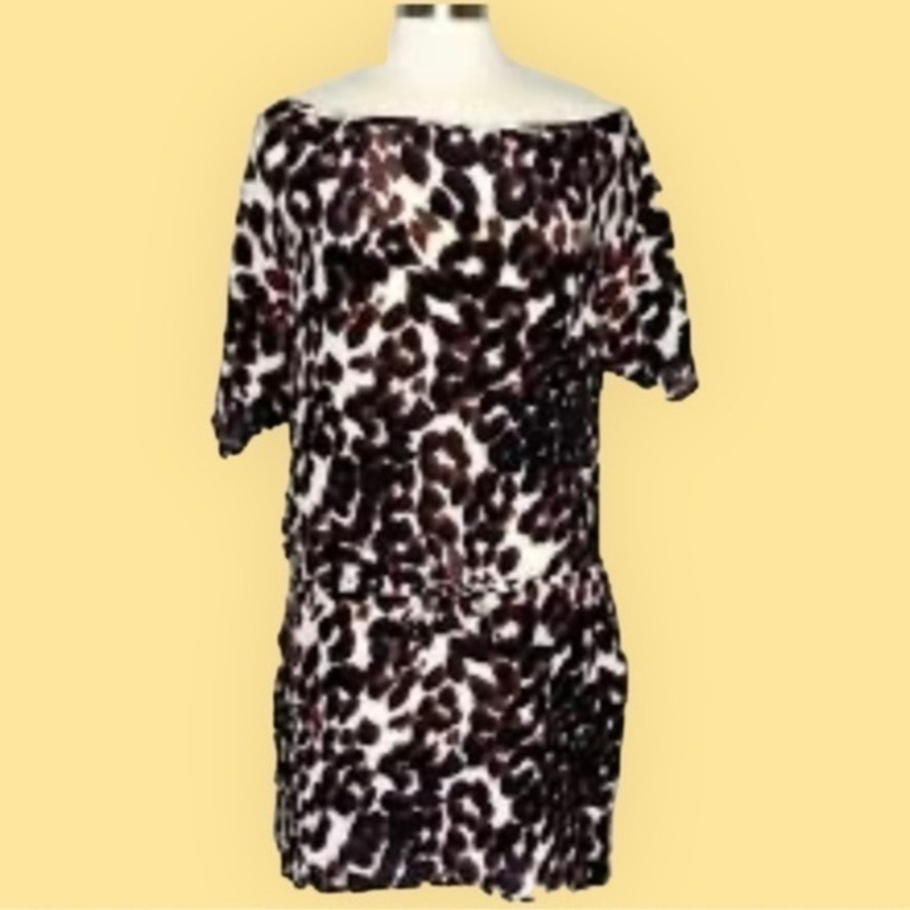 Chaser Off the Shoulder Mini Dress • Silk Saharan Print